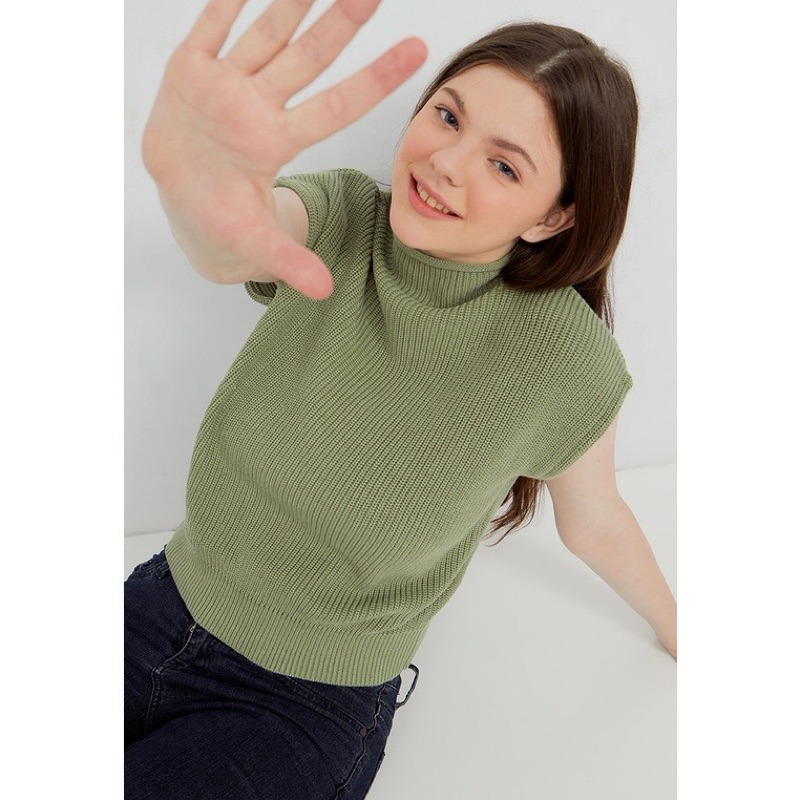 NOA Everyday ITORI Turtleneck Knitted Blouse Atasan Blus Wanita Army Green Hijau Tentara
