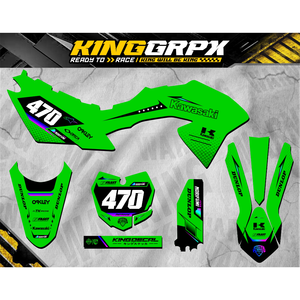 DECAL KLX BF 150L FULL BODY HIJAU BISA GANTI NOMOR NAMA WARNA SPONSOR CUSTOME