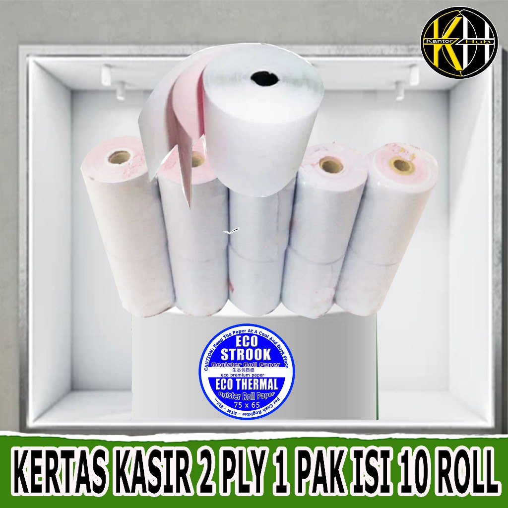 

Kertas Kasir 75x65 2 Ply isi 10 roll per pak / Jual kertas register roll 75x65 2ply