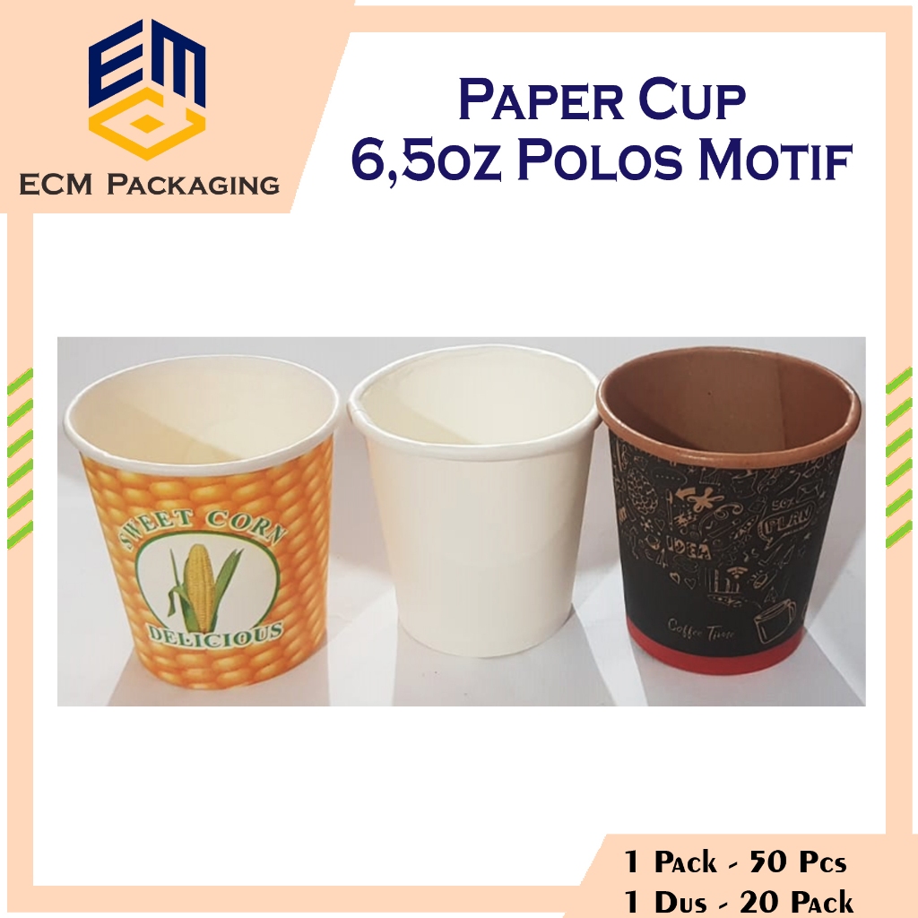 PAPER CUP PUTIH POLOS MOTIF 6,5 OZ 50PCS | GELAS KERTAS | PAPER CUP JAGUNG | GELAS TEH GELAS KOPI