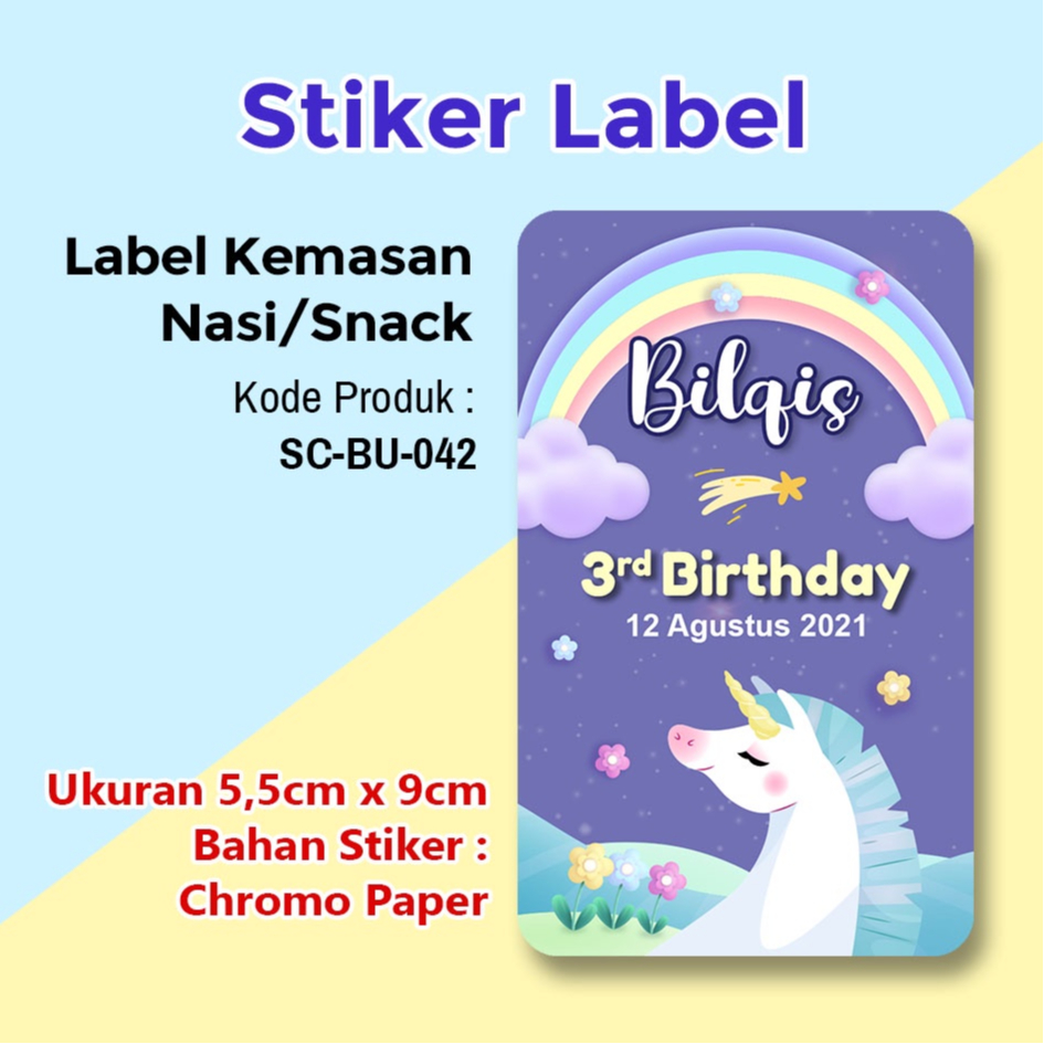 

STIKER LABEL ULANG TAHUN ANAK STICKER BENTO SOUVENIR RAINBOW UNICORN