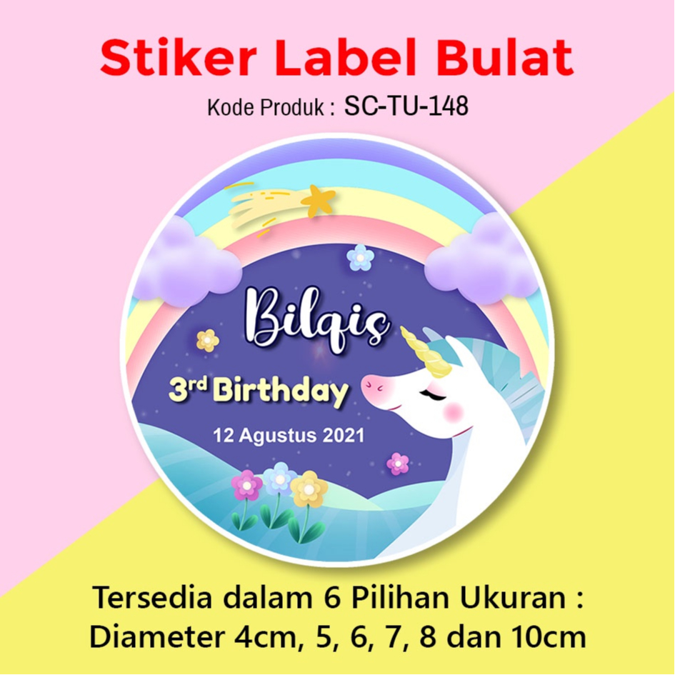 

STIKER LABEL ULANG TAHUN ANAK TUMPENG MINI SOUVENIR RAINBOW UNICORN