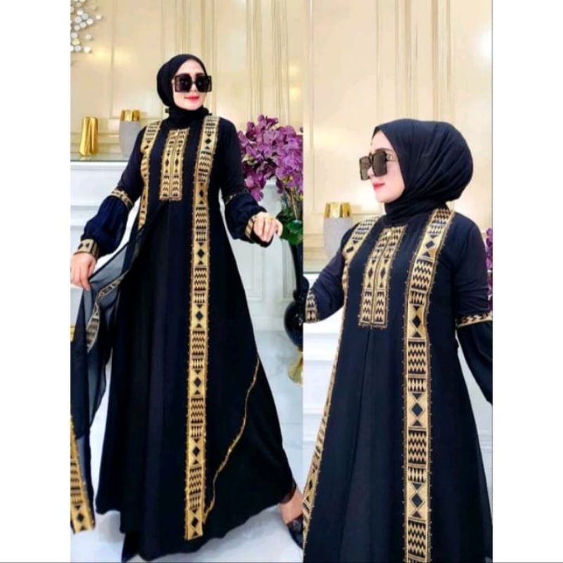 Hana Muslim gamis abaya full Payet gold fashion muslimah