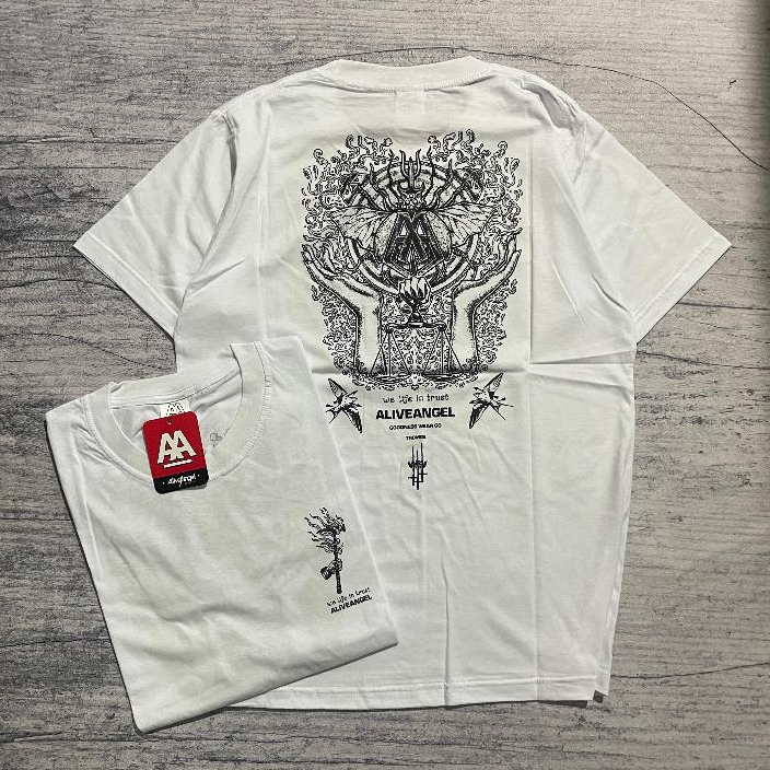 kaos distro original pria motif metal putih lengan pendek / t-shirt streetwear putih terbaru / baju 