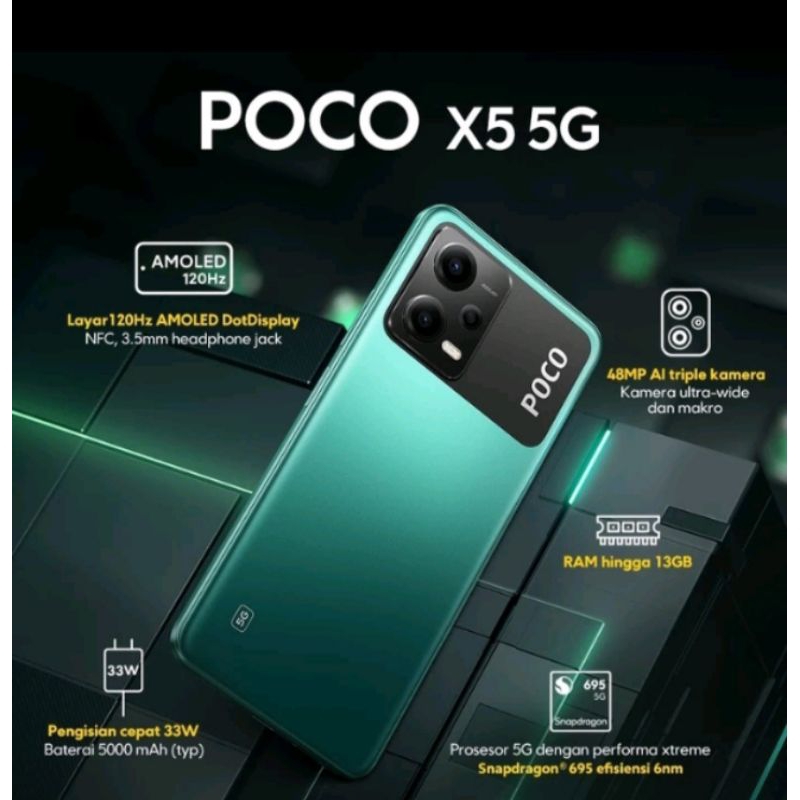 Xiaomi POCO X5 5G (6GB+5GB/128GB) | (8GB+5GB/256GB) Snapdragon 695 5G Layar 120Hz