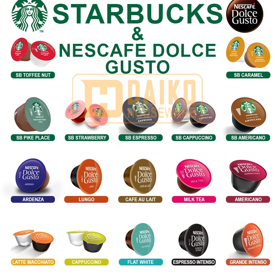 

FSASH SALE Capsule Nescafe Dolce Gusto Eceran Mix Rasa Original Nestle Starbucks Nescafe Dolce Gusto Cappuccino Grande Intenso Espresso Intenso Latte Macchiato Milk Tea Americano Flat White Ecer Harga Expired Date Panjang