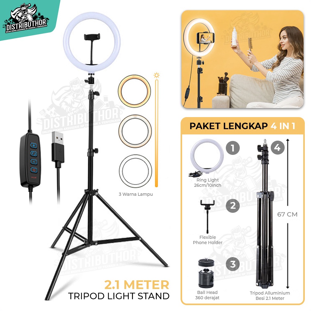 Tripod Ring Light 2 Meter Besi Tripot Handphone Panjang Kuat Kokoh Lampu Selfie LED Laight Stand Hp 