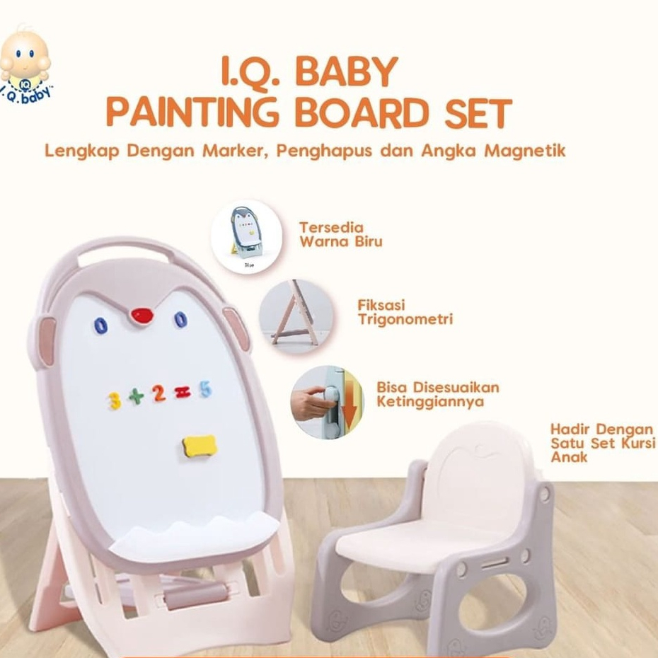 

I.Q. BABY Papan Tulis Untuk Anak dilengkapi dengan Kursi Spidol dan Penghapus - Painting Board Set with Chair and Coloring Pen for KIds Activity at Home