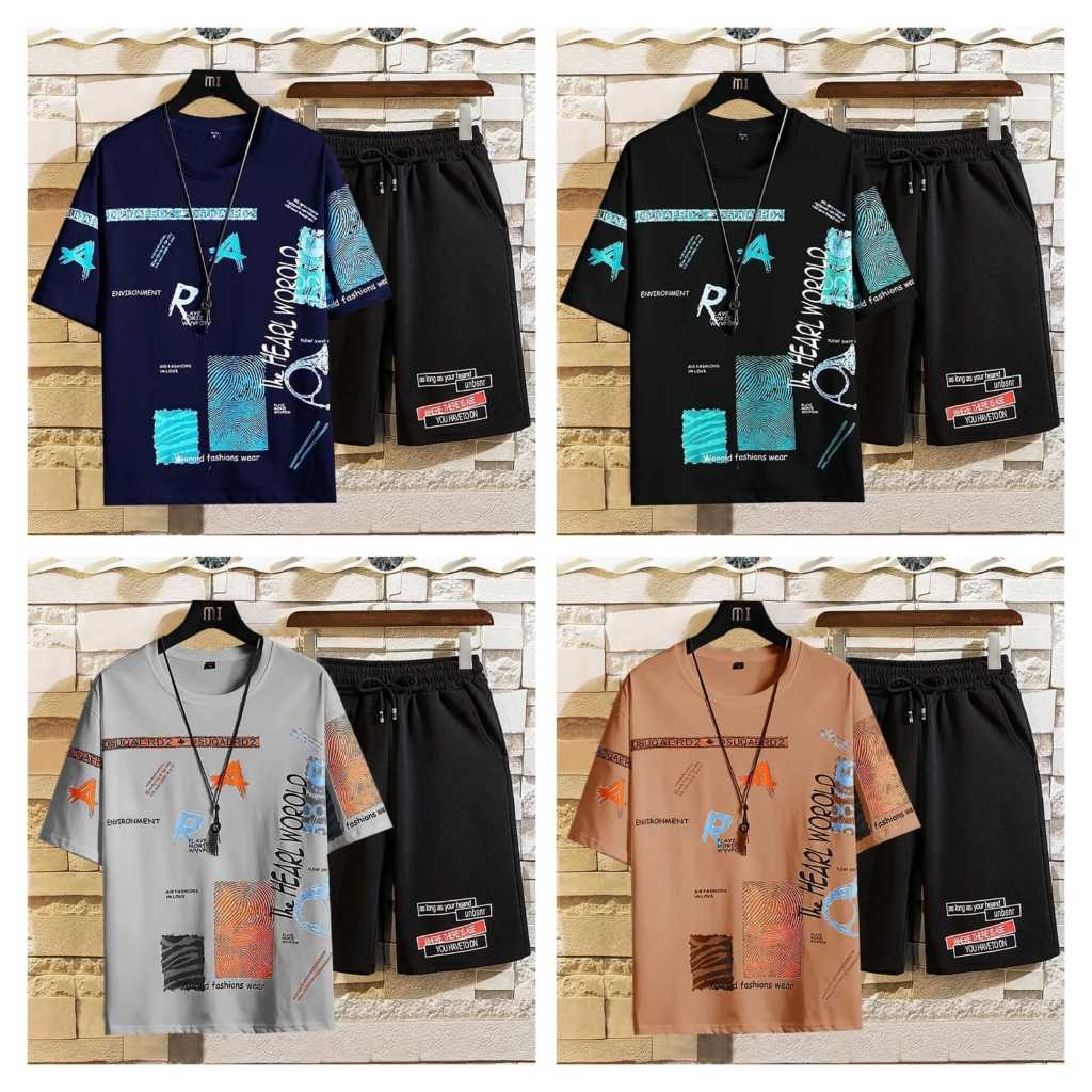 STELAN PRIA ONE SET DAN CELANA PENDEK FASHION KOREA STYLE AZOF