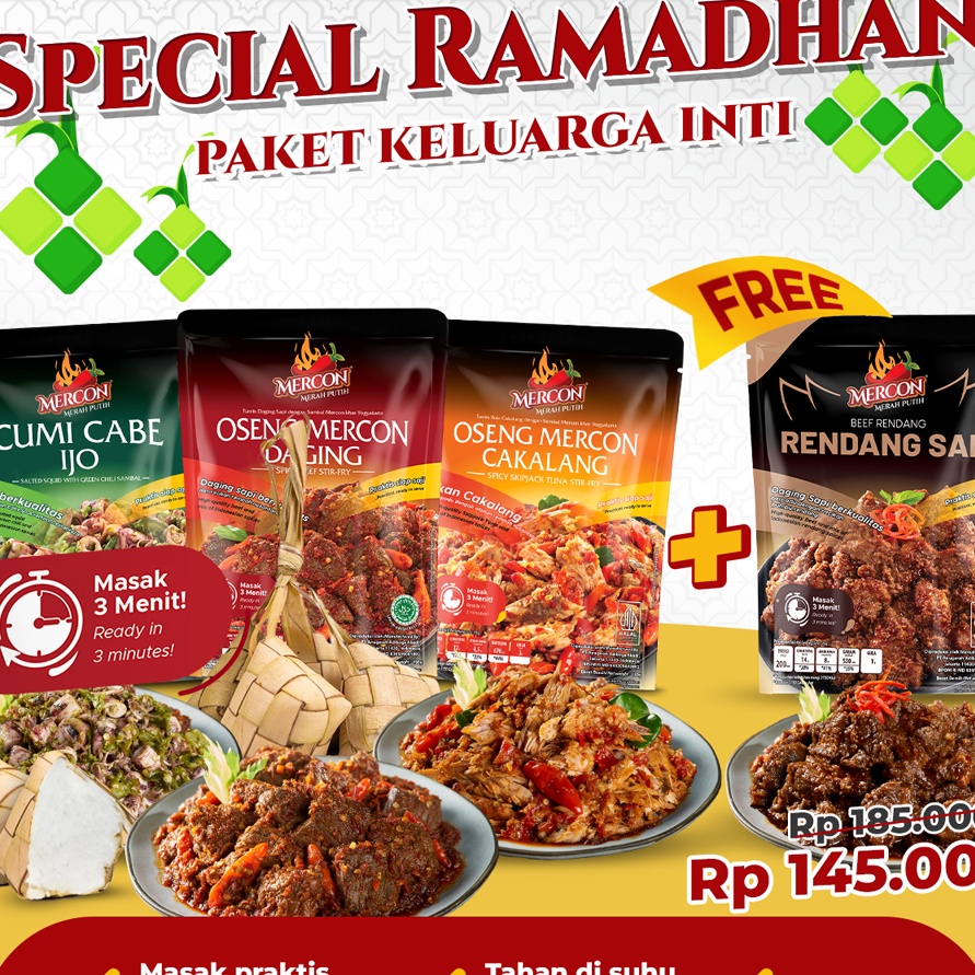 

D2289 BONUS RENDANG SAPI Mercon Merah Putih Set Trio Mercon Oseng Mercon Daging Cakalang Cumi Cabe Ijo