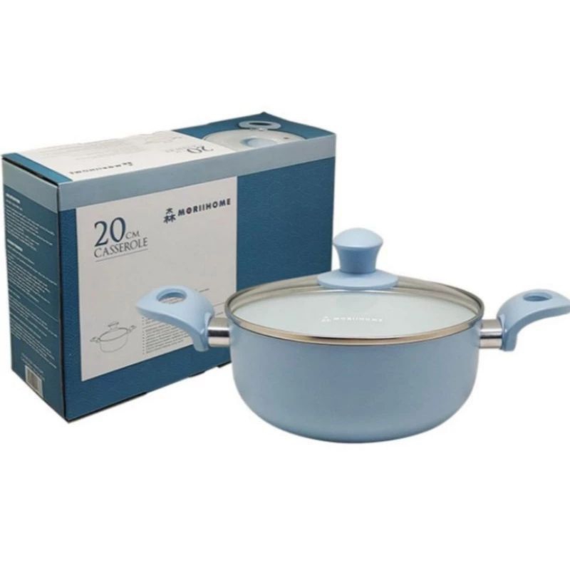 Moriihome Casserole 20 cm Blue - Panci Ceramic Kecil Kuali Rebus Anti Lengket