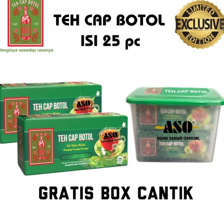 

XG34448 PAKET TEH CAP BOTOL HIJAU celup Aroma Melati isi 25 GRATIS BOX CANTIK PROMO TERBATAS