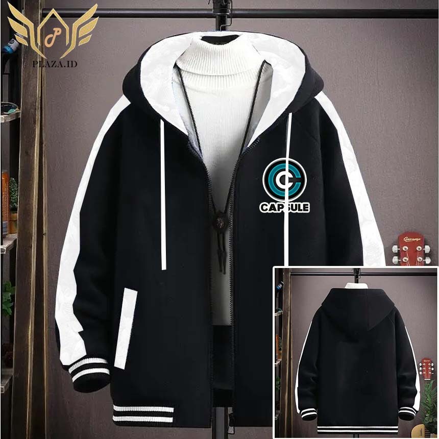 HOODIE ZIPPER PRIA OVERSIZE PREMIUM JAKET RESLETING DEWASA S-6XL CAPSULE HITAM LIST PUTIH JAKET JUMB