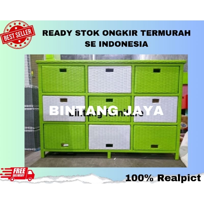 Lemari Rotan Sintetis 9 Laci Lemari Plastik Rak Tv Serbaguna Murah