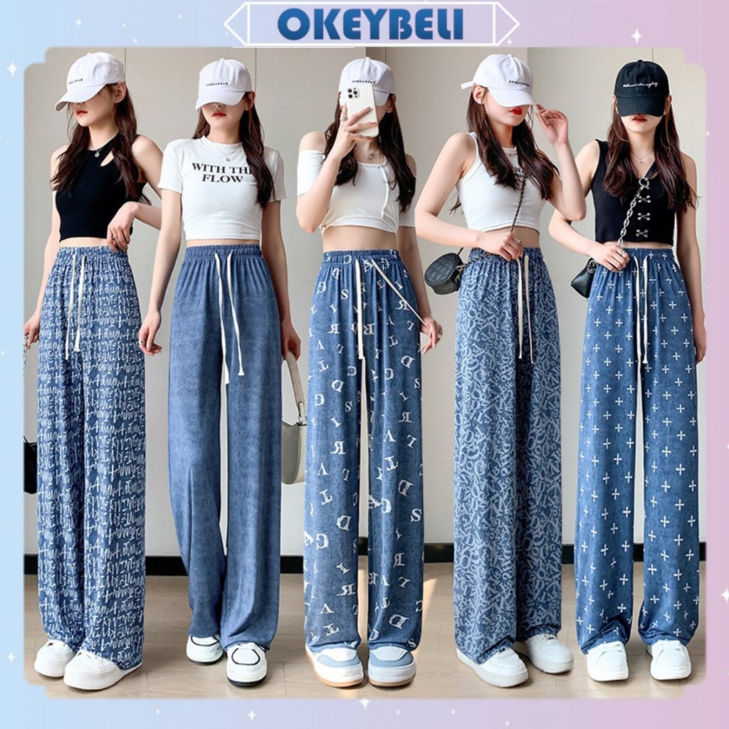 •OKEY BELI•CPG1570  Celana Panjang Kulot Jeans Denim Wanita High Waist Korean Fashion Long Pants
