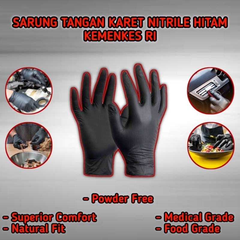 Sarung Tangan Karet Nitrile Hitam / Glove Detailing / Nitrile Glove