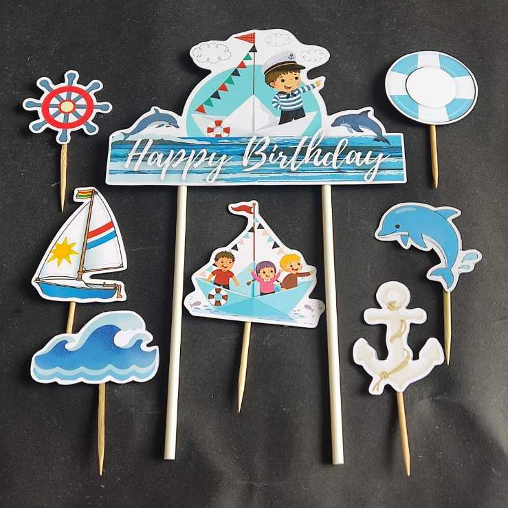 topper kapal laut kapten nahkoda sea hiasan kue happy birthday