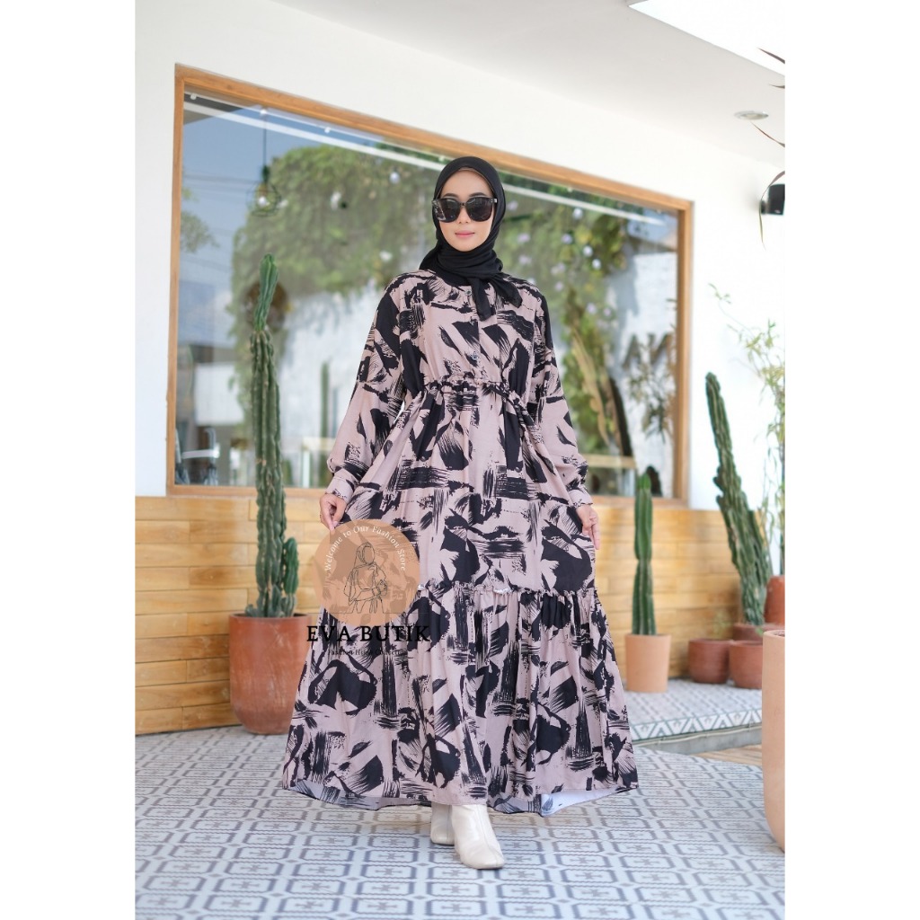 Gamis Katun Rayon Viscose Premium | Gamis Motif Bunga | Busui Friendly Gamis Rayon Motif Bunga Salur