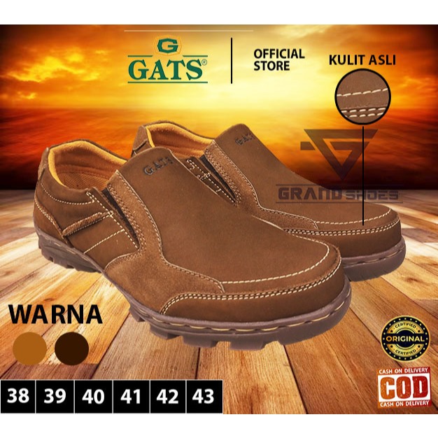 Gats sepatu slip on slipon outdoor formil formsl kasual casual kulit asli pria cowok cowo original