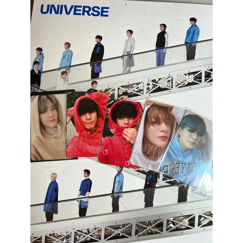 Photocard Jeno Hoodie yzy hotsauce hoodie merah, jeno mumo universe hoodie coklat, jeno yzy universe