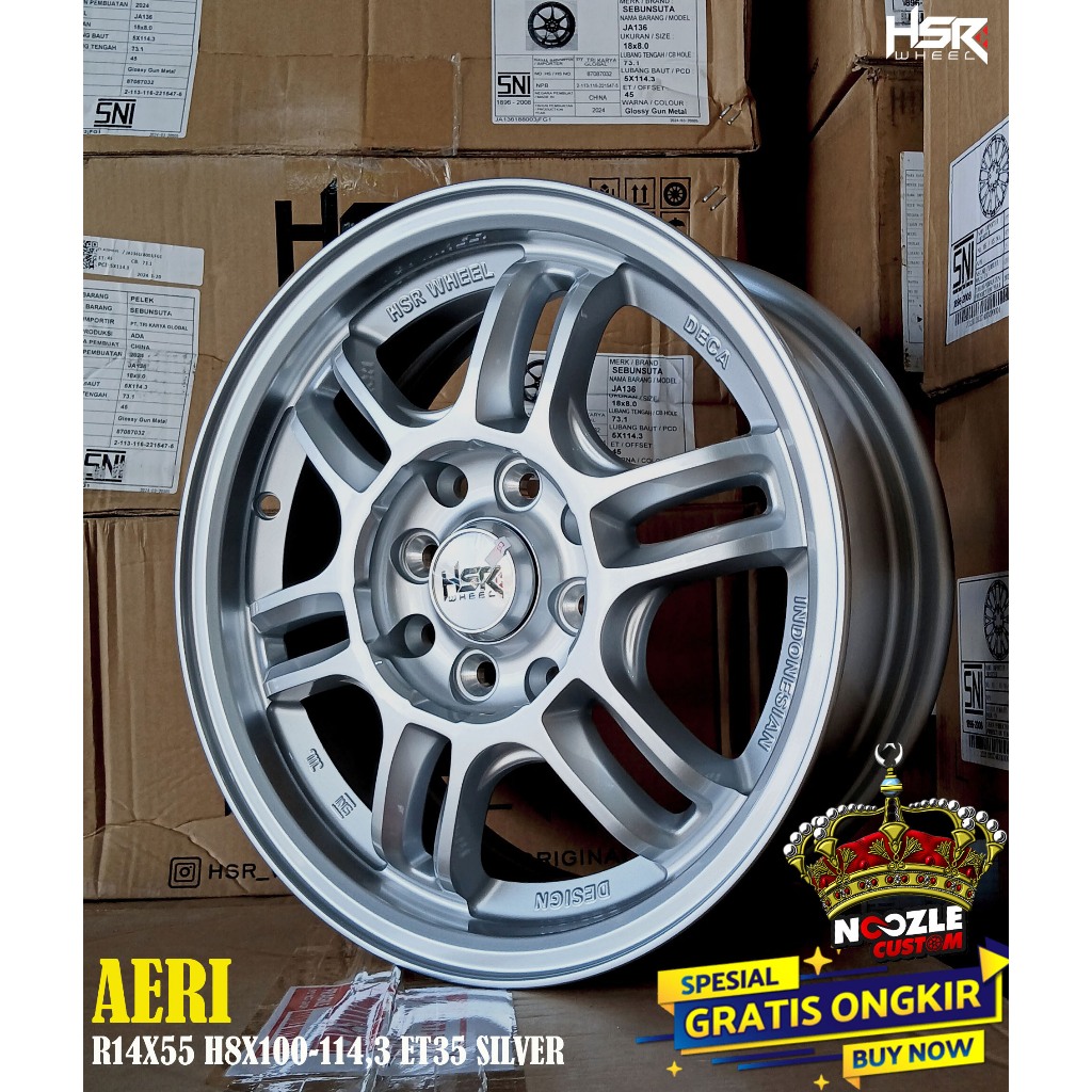 Velg Mobil Ring 14 Lubang 4 Double PCD HSR Terbaru Type AERI Pelek Racing R14