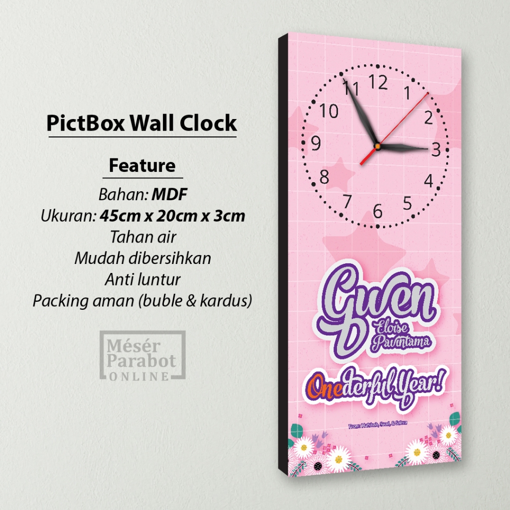 Jam Dinding PictBox Tulisan Custom Bahan MDF - Seri Ulang Tahun