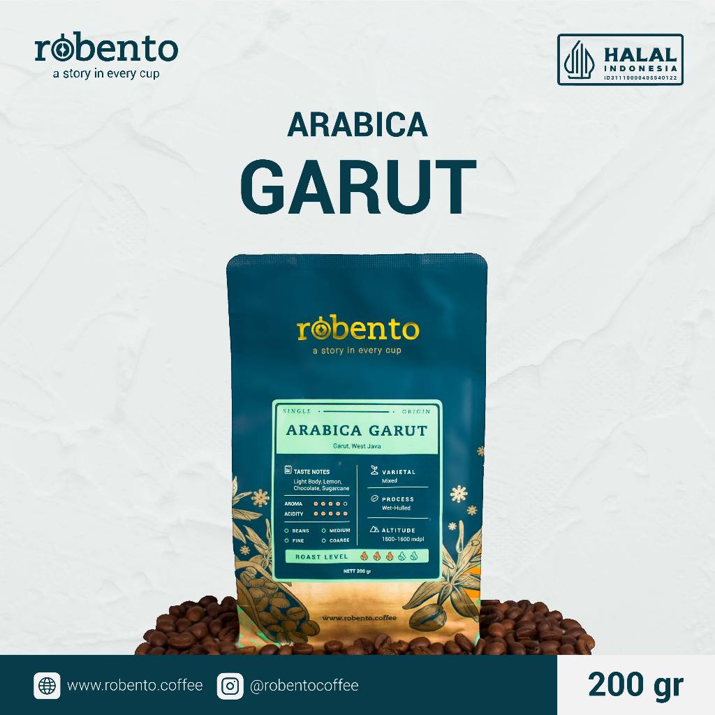 

Robento - Garut Arabica 100% Grade 1 200gr | Single Origin West Java | Biji Kopi Sangrai Kualitas Ekspor | Roasted Coffee beans