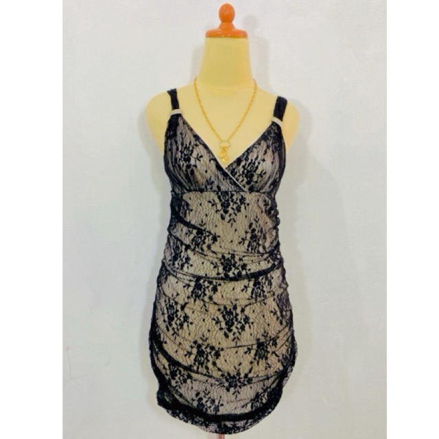 Dress wanita vintage bahan brukat brokat lace mix furing satin renda model bodycon sexy semi lingeri