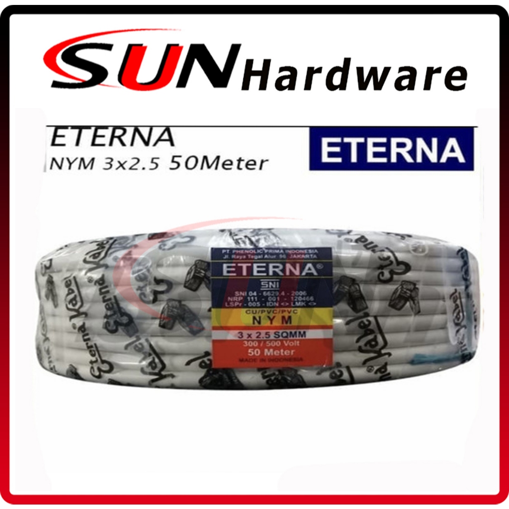 Kabel Listrik Eterna NYM 3 x 2,5 mm Isi kabel 3 SNI 50 meter Cable Rolan Rol Instalasi Original Asli