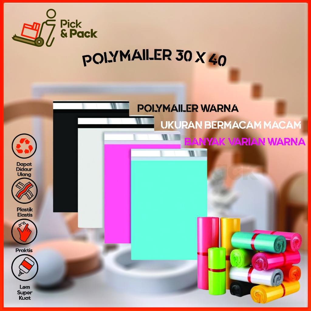 Polymailer Warna Ekonomis 30x40 isi 100 pcs - Polymailer Lem Warna Pastel