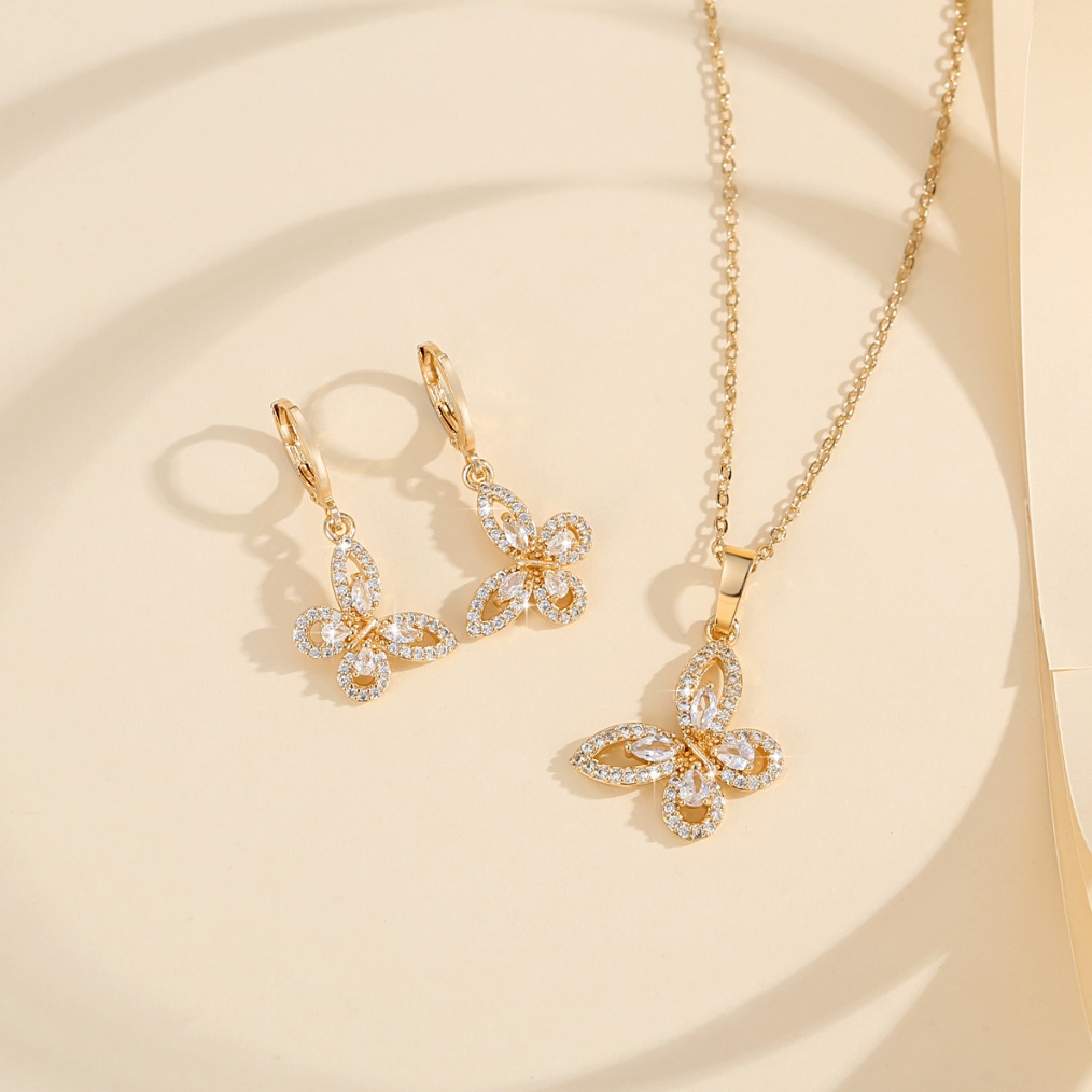 ART O13F Lanme Jewelry Kalung Anting KupuKupu Titanium Set Lapis Emas Titanium Asli Anti Luntur Anti