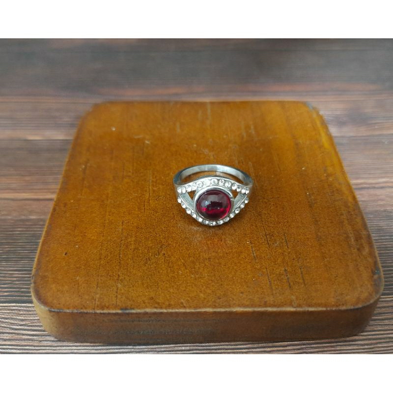 CINCIN BATU WARNA PERMATA KELILING//BATU MERAH BATU HITAM RING TITANIUM