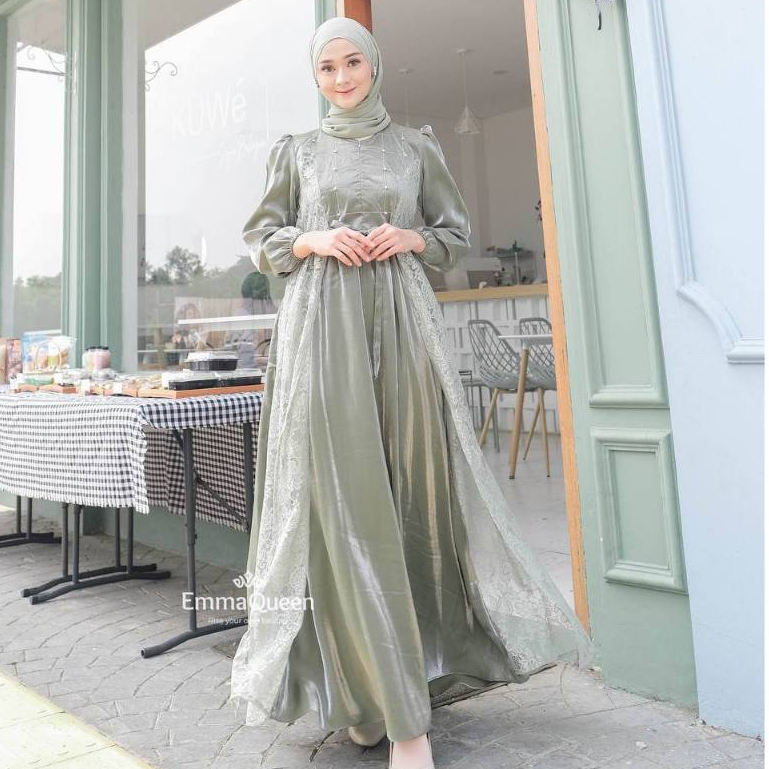 Emmaqueen Mila Dress Brukat Gamis kondangan Muslim Syari Tersedia size XS-XXL