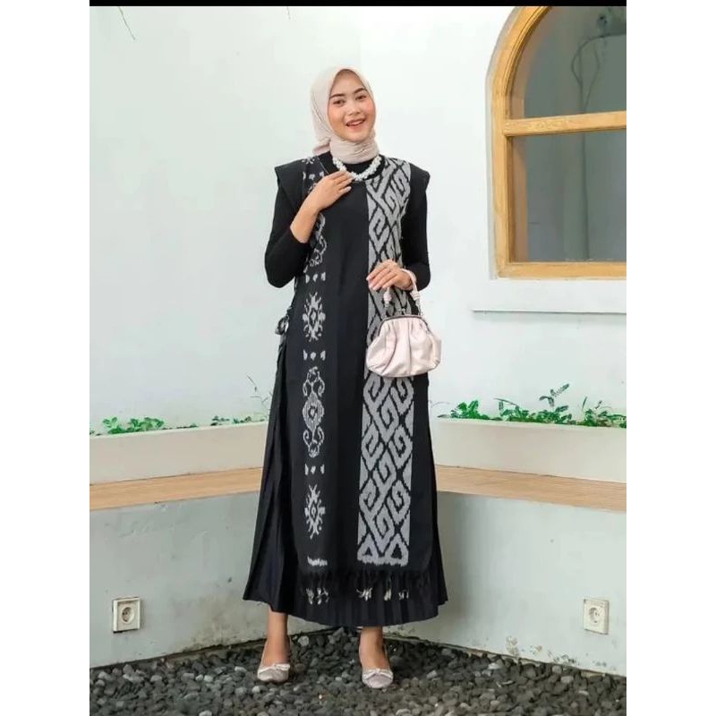 Tora vest wanita tenun etnik panjang tanpa lengan, OUTER / ROMPI