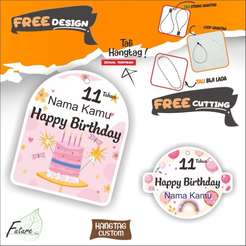 Hang Tag - Ulang Tahun Custom / Hang Tag Thank You Card Ulang Tahun - Souvenir Tag