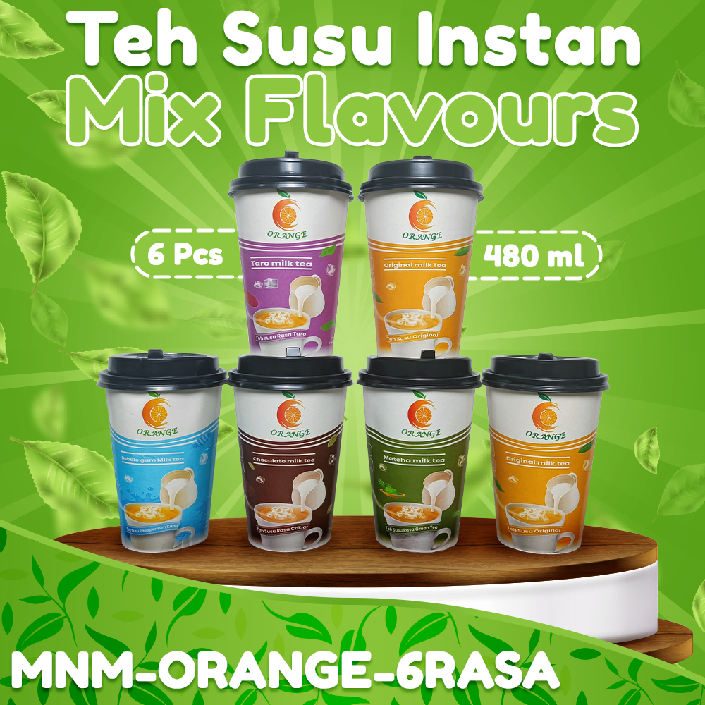 

Minuman Milk Tea 1 Paket 6pcs Rasa Dengan Cup Bubuk Milk Tea Powder Minuman Kekinian + Toping Jelly Minuman Hot & Ice