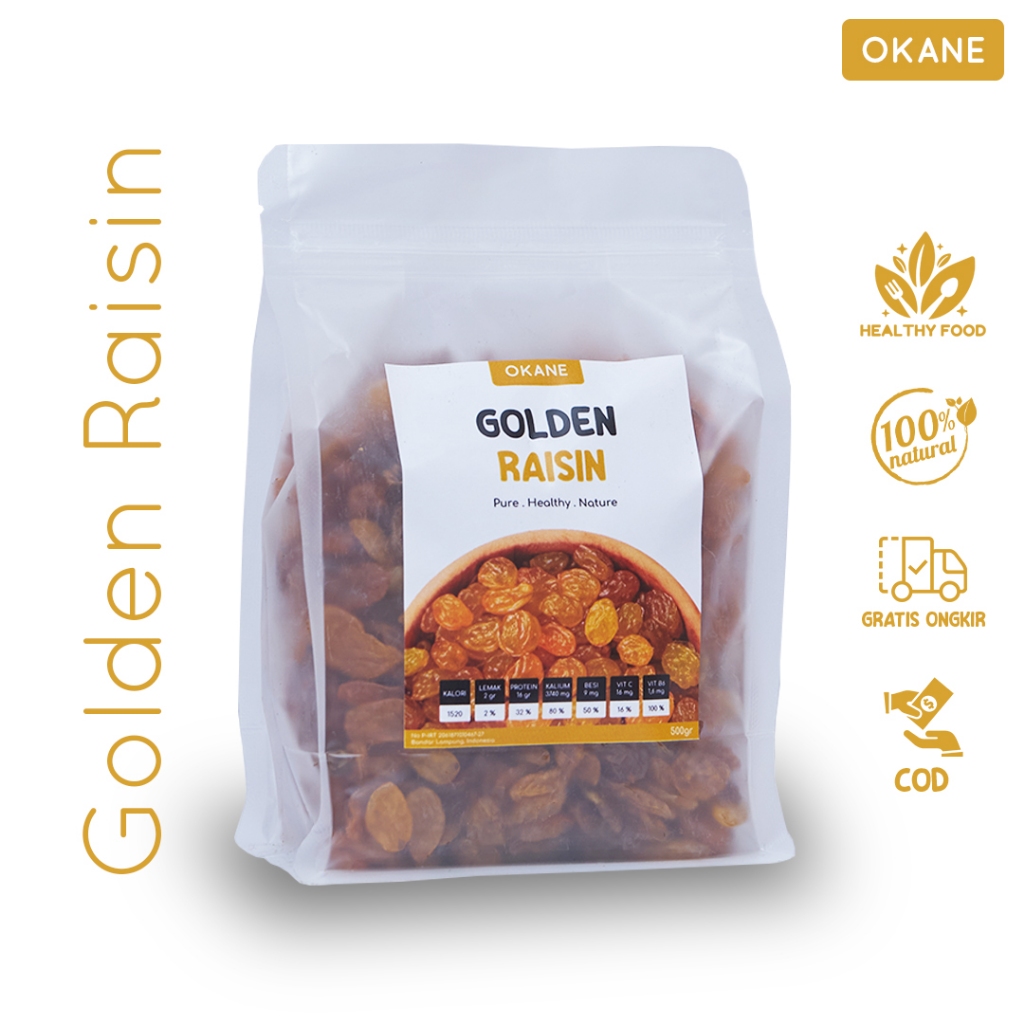 

Golden Raisin Kismis OKANE 500 gr / Camilan Buah Kering Kismis Kuning 500 gr