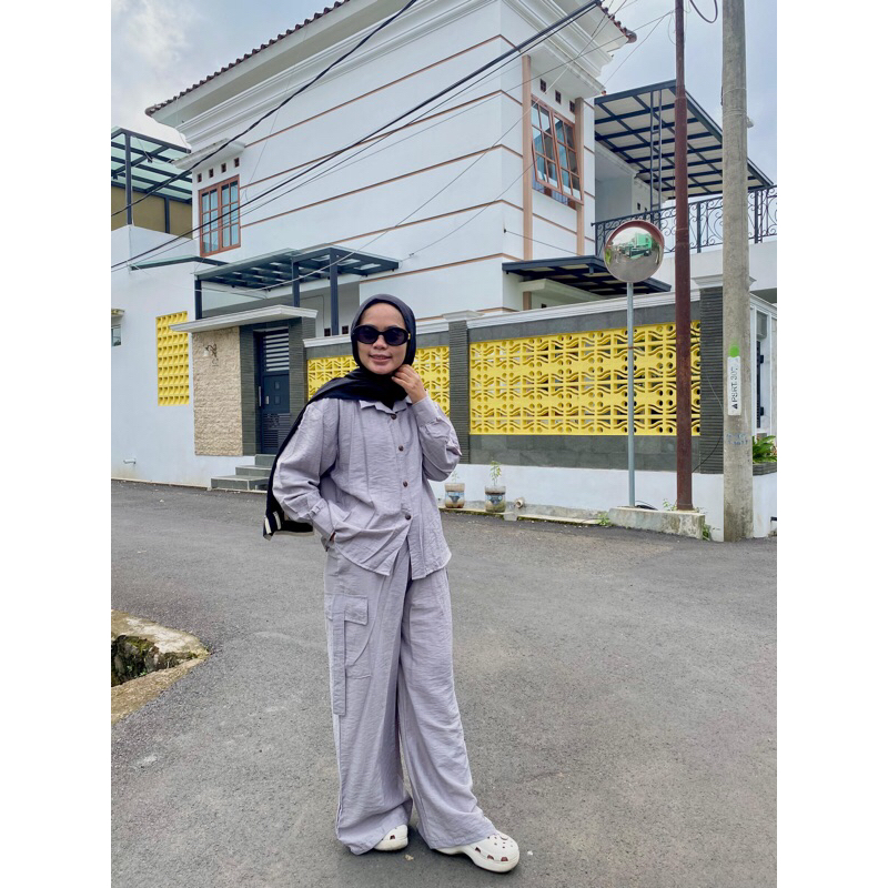 SETELAN ROK DAN CELANA CARGO WANITA | ONE SET KEKINIAN WANITA POLO LINEN PREMIUM