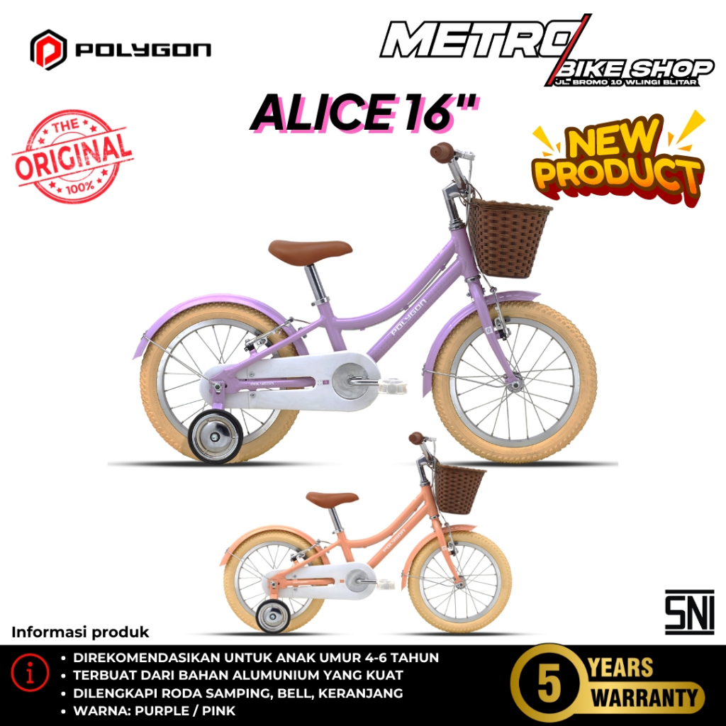 Sepeda anak Alice 16 inch Sepeda anak perempuan 4 - 6 tahun Sepeda anak Polygon Sepeda anak cewek Polygon Alice