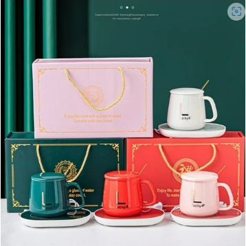 Mug Cangkir Elektrik Set Keramik Pemanas 55 Derajat Penghangat Kopi