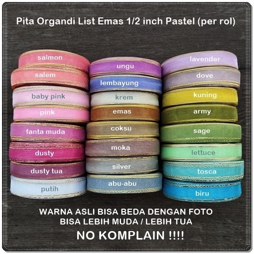 

POL-402 : Pita Organdi List Emas Pastel 1/2 inch (per rol)
