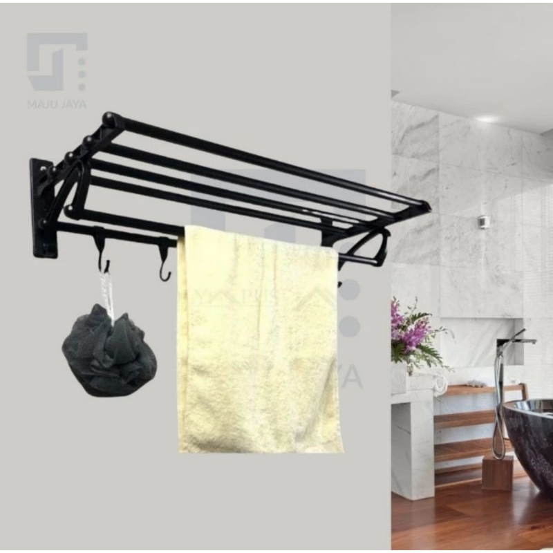 RAK HANDUK HITAM / GANTUNGAN HANDUK KAMAR MANDI HITAM ABS