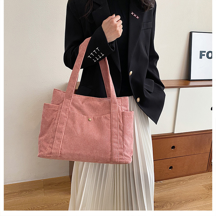 BESTPROMO Hayden Soleil Bag Tote Bag Korduroi Polos Fashionable Wanita Korea Tas Jinjing Muat Laptop