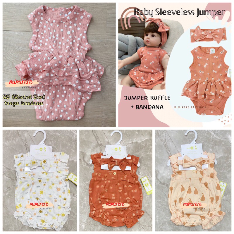 Payifang Cotton rib Baby Girl Jumper Bandana | Romper Ruffle + Bando