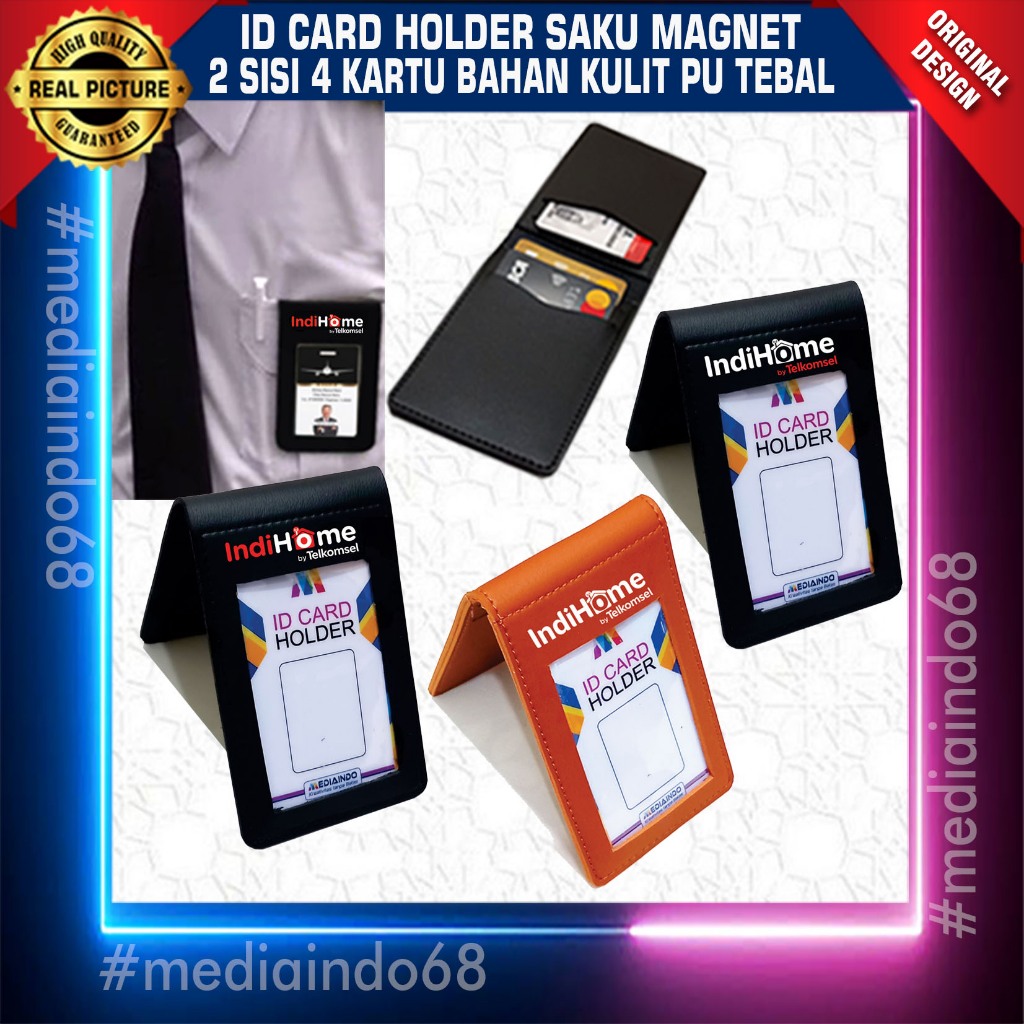 

Card Holder Saku Bahan Kulit PU 4 Kartu ( Logo IndiHome )