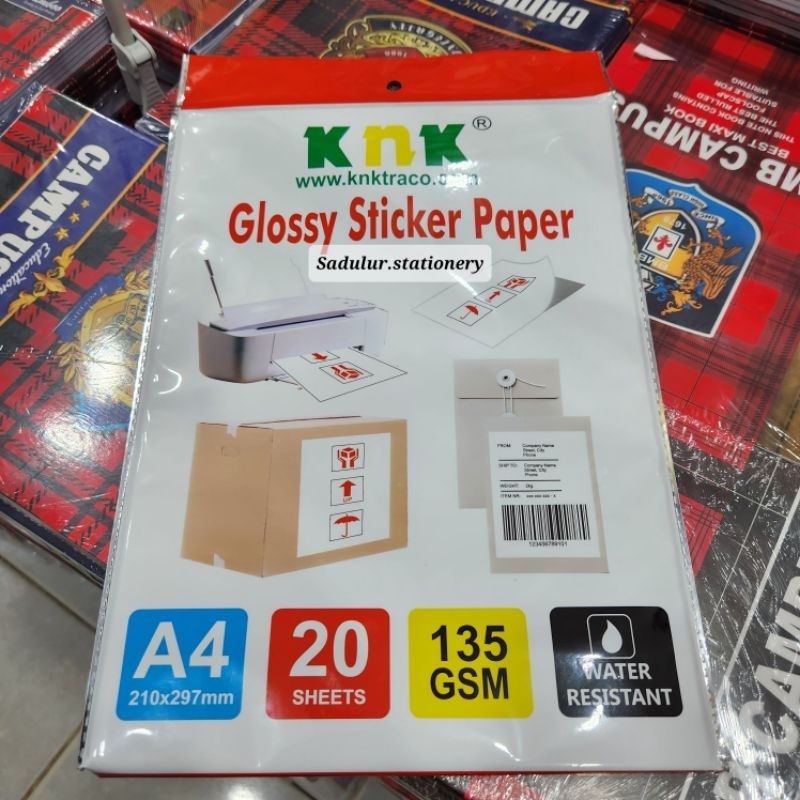 Kertas Stiker KNK 135gsm / Glossy Sticker Paper KNK 135gsm /Kertas Foto Stiker KNK 135gsm (1Pak isi 