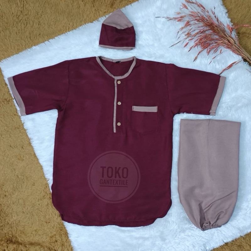 Setelan Koko Anak Oneset Terbaru 2025 Outfit Muslim 1Set Bisa Cod Baju Celana Tanggung Remaja Cowok 