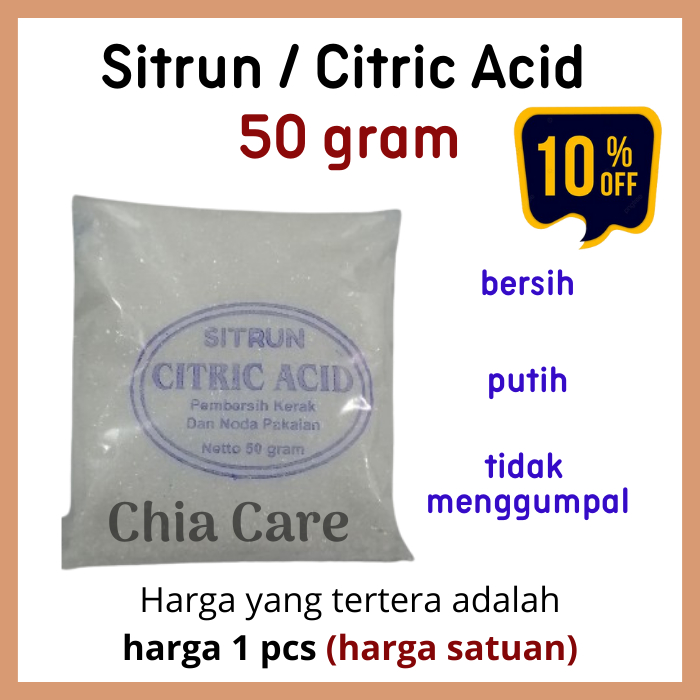 Sitrun / Citric Acid 50 gr / Pembersih Kerak Multifungsi / Citrun Pembersih Kamar Mandi / Pemutih Ba