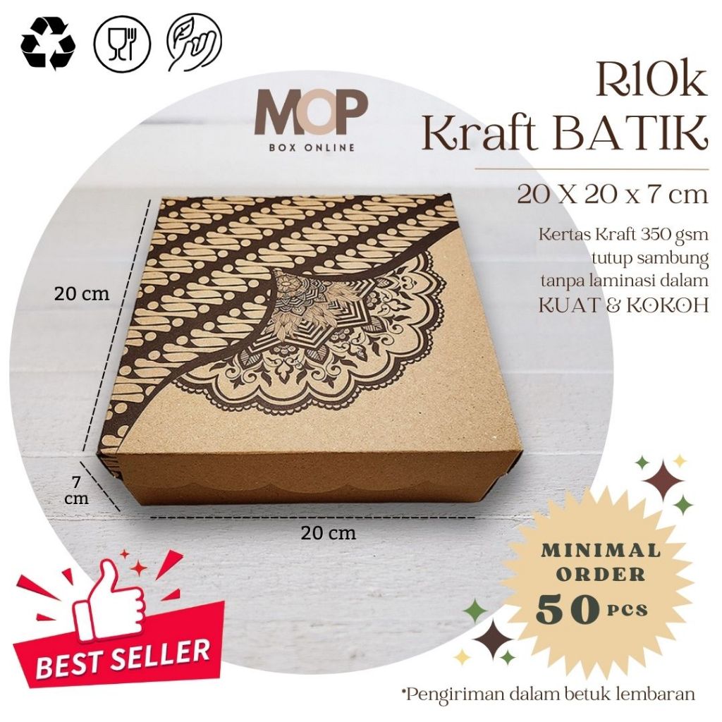 Kotak Nasi 20x20 R10k Kraft BATIK Box Nasi Kraf Murah Katering Kotak 20x20 Coklat Kotak Kekinian Per