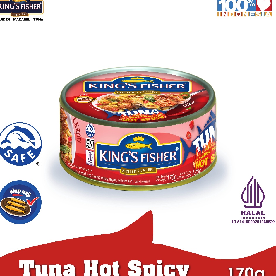 

Sedia Disini Kings Fisher Tuna Canned Hot Spicy Daging Tuna Makanan Kaleng 17 gr